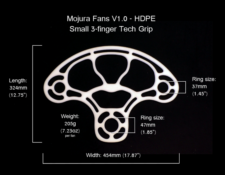 HDPE Mojura Fans V1 Small 3-finger Dimensions