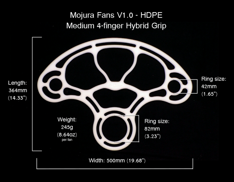 HDPE Mojura Fans V1 Medium 4-finger Dimensions