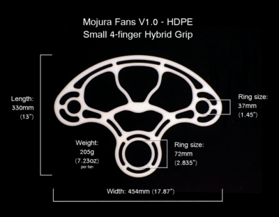 HDPE Mojura Fans V1 Small 4-finger Dimensions