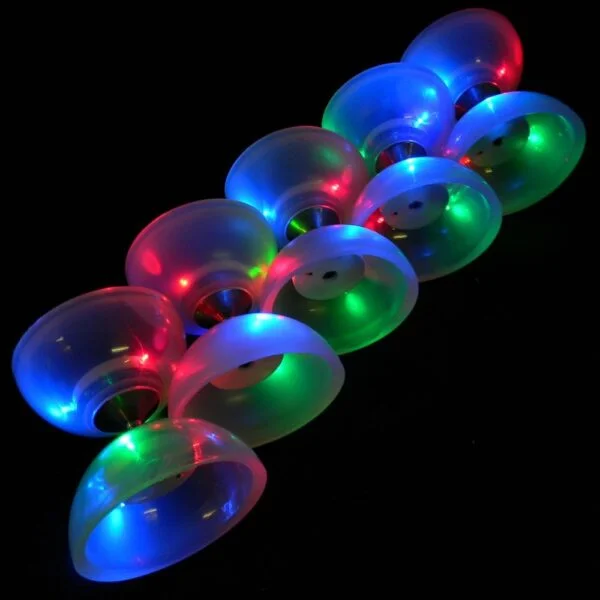 Juggle Dream Lunar Spin LED Diabolo V2 - Lined Up - In the Dark
